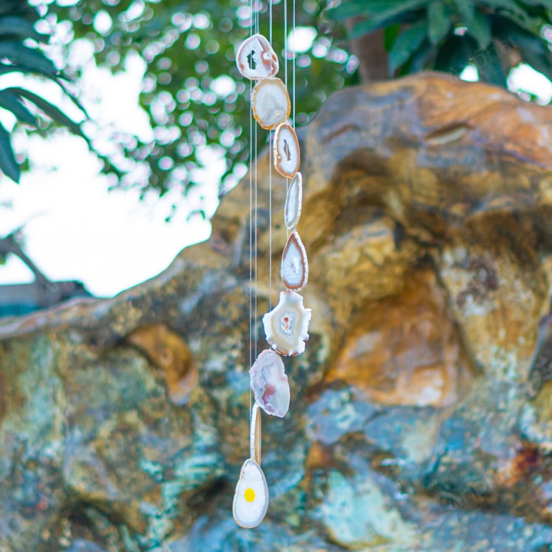 Chuông Gió Đá Mã Não Trắng 9 Miếng